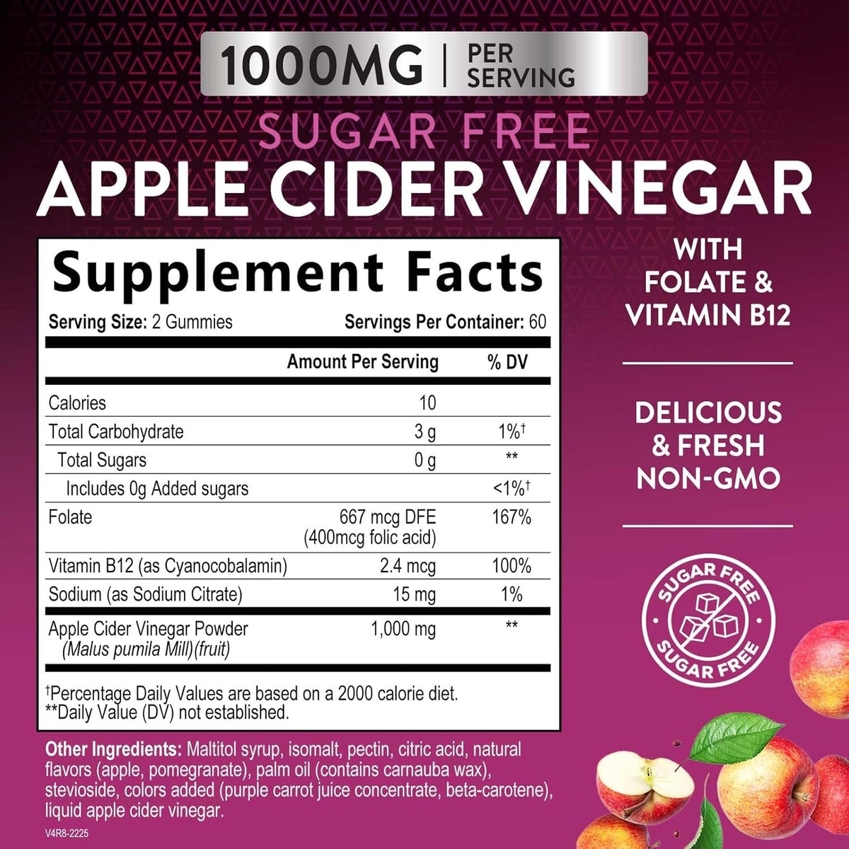 Apple Cider Vinegar Gummies for Weight Loss - Sugar Free - Max Strength ACV Gummy with Vitamin B12 & the Mother - Metabolism & Energy Support - Vegan Apple Cider Vinegar Gummy Supplement - 120 Gummies