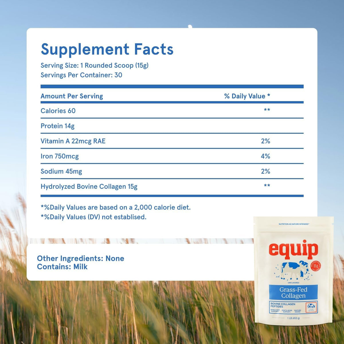 Equip Foods Grass Fed Collagen Powder | Hydrolyzed Bovine Collagen Peptides with Amino Acids | Prime Beef Collagen for Healthy Joints, Skin & Nails | Non-Gmo, Paleo Friendly | 30 Servings, Unflavored