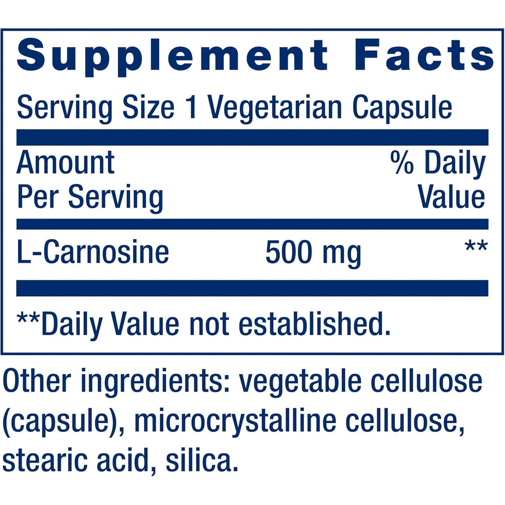 Life Extension Carnosine, Healthy Aging, Exercise Recovery, Gluten-Free, Non-Gmo, Vegetarian, 60 Capsules