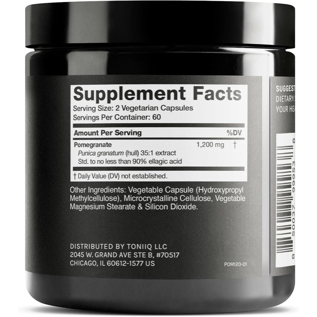 Toniiq Pomegranate Extract - Ultra High Potency 35:1 Extract with 90% Ellagic Acid - Highly Concentrated - Third-Party Lab Tested - 120 Capsules