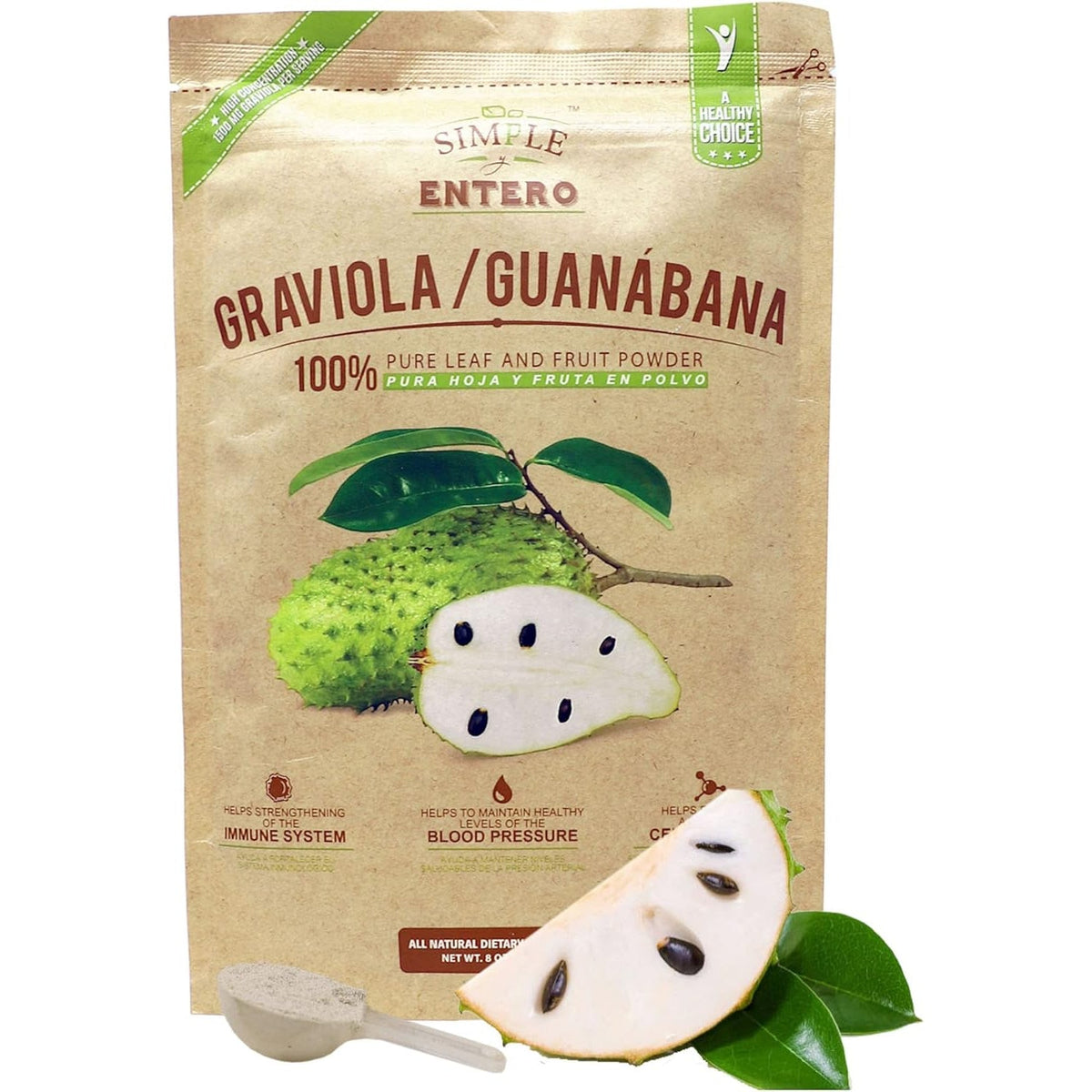 Graviola/Guanábana (Soursop) Supplement, 100% Pure Leaf & Fruit Powder, No Additives or Fillers, 8 Oz Resealable Bag