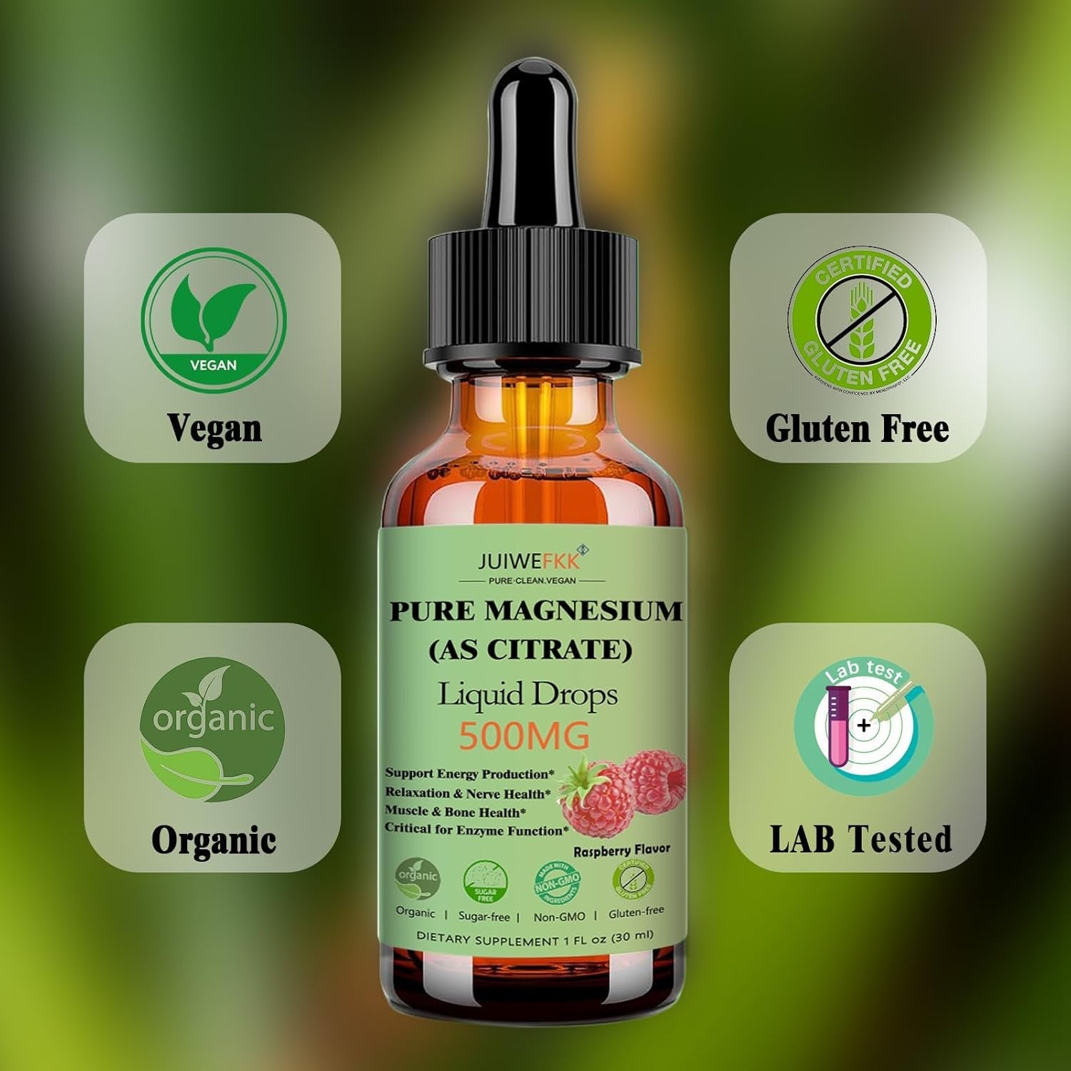 Pure Magnesium Citrate 500Mg Liquid Drops, High Absorption Chelated Calm Magnesium for Sleep Relaxation Muscle Bone Nerve & Brain Health, Gentle on Stomach, Non GMO, Vegan for Women Men & Kids