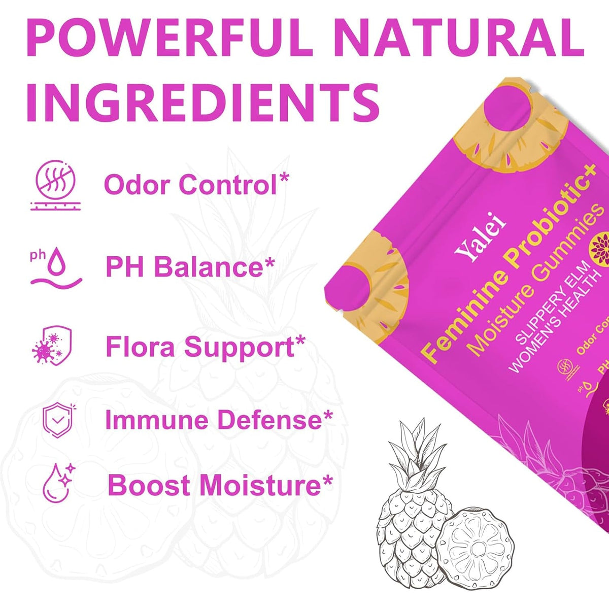 Slippery Kitty Gummies | Her Juicy Feminine Probiotics Gummies | Support Ph Balance & Digestive Health, Slippery Elm for Women | 60 Count | Pineapple Flavor