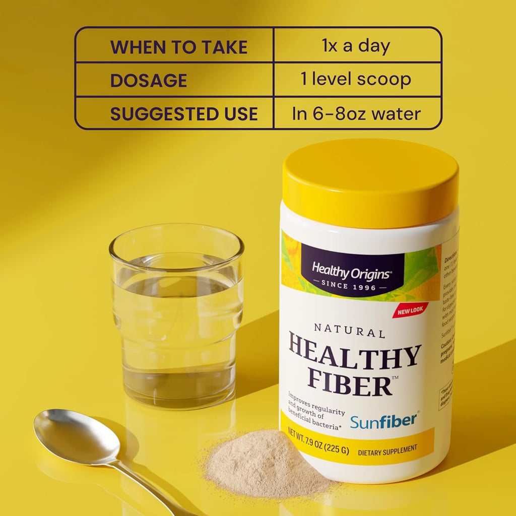 Healthy Origins Healthy Fiber Powder 7.9 Oz (225G) - Featuring Sunfiber Partially Hydrolyzed Guar Gum (PHGG) - Supports Digestive Regularity, Intestinal Health & Prebiotic Care