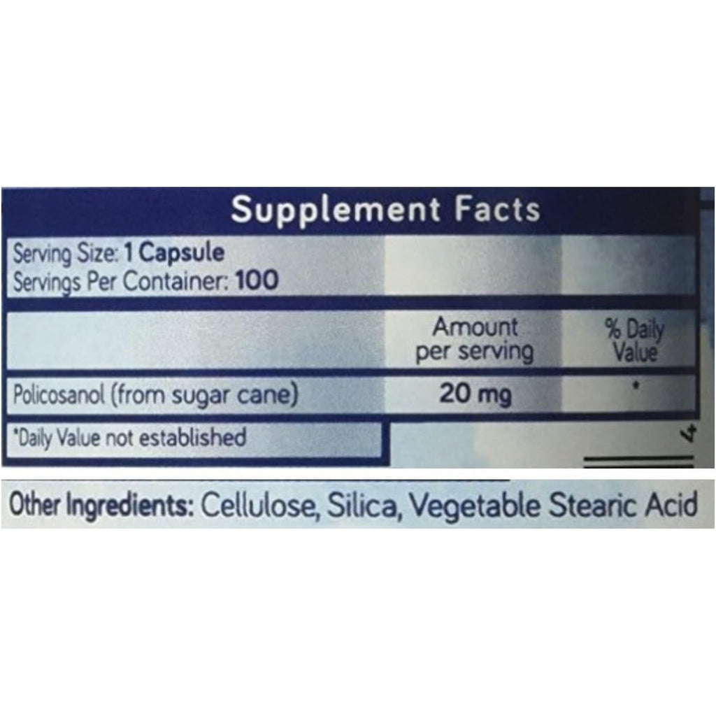 Policosanol 20Mg | Supports Cardiovascular & Cholesterol Health* | Free Radical & Antioxidant Protection* | from Pure Sugar Cane with No Unnecessary Fillers | 100 Veg Capsules