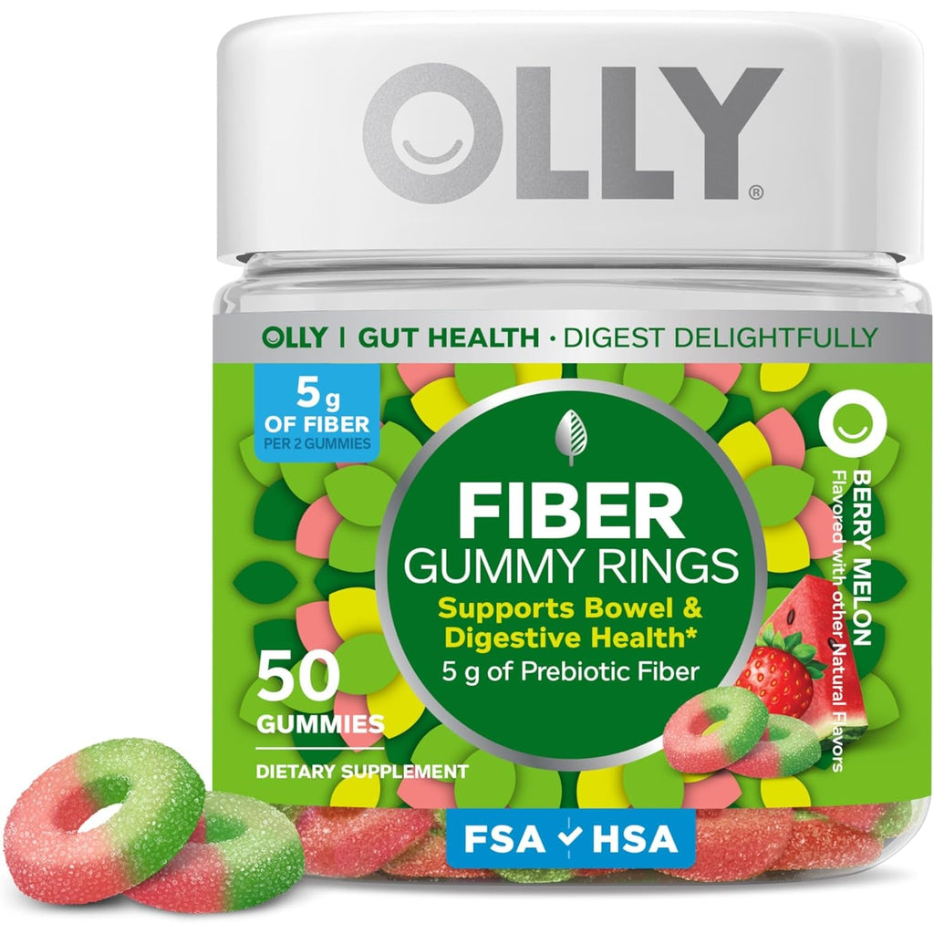 Olly, Fiber Gummy Rings, 5G Fos Prebiotic Fiber, Digestive Health Supplement,* Strawberry Watermelon Flavored, 25 Day Supply, 50 Count