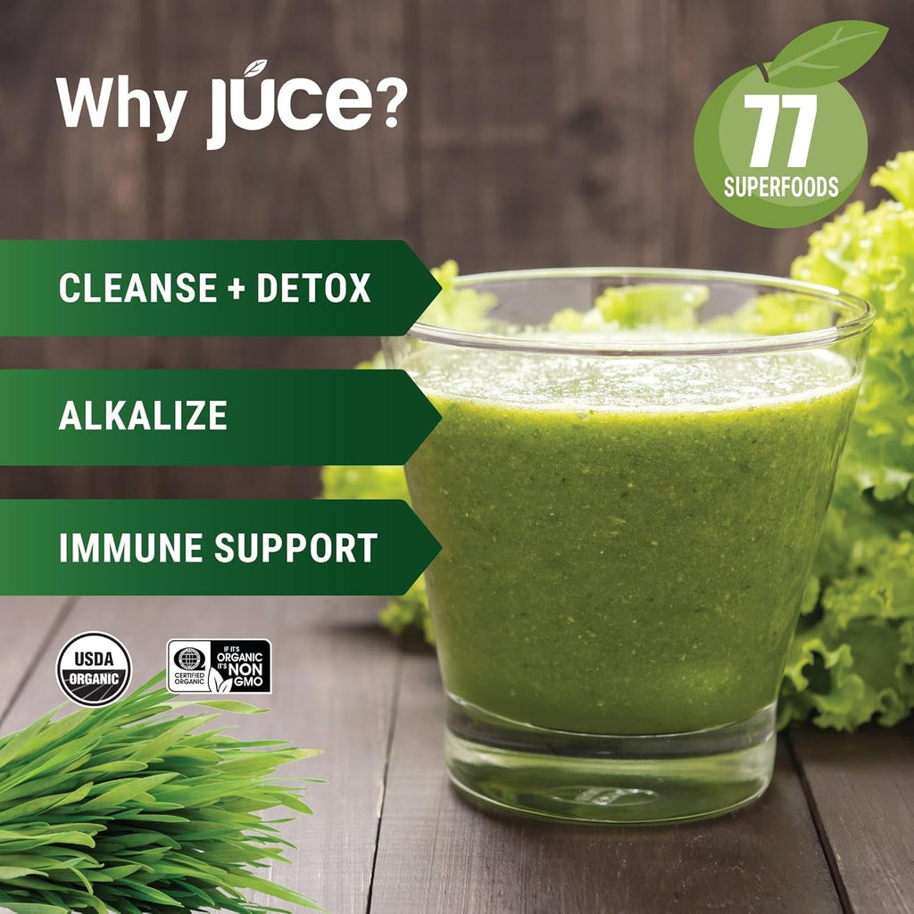 Terra Kai Organics JUCE Green Superfood Powder, Organic Fruits and Veggies Supplement W/ 77 Superfoods plus Prebiotic Probiotic Blend, Harvest Apple Flavor - 20 Servings (250 G)