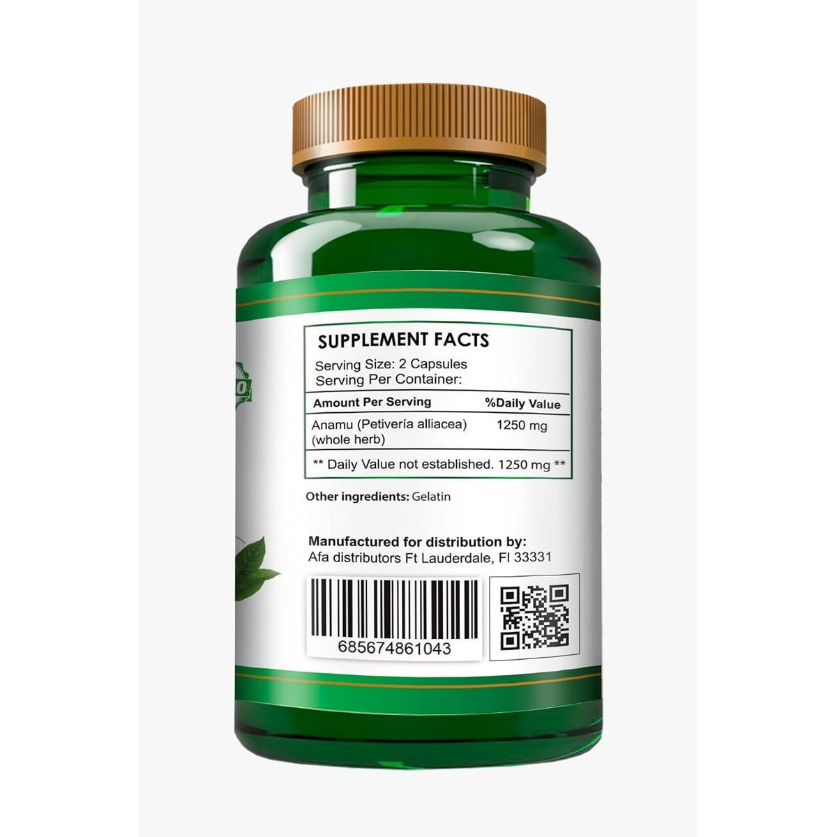 Organic Vitamins Anamu 1250Mg 100% Organically Grown 120 Capsules Petiveria Allicea