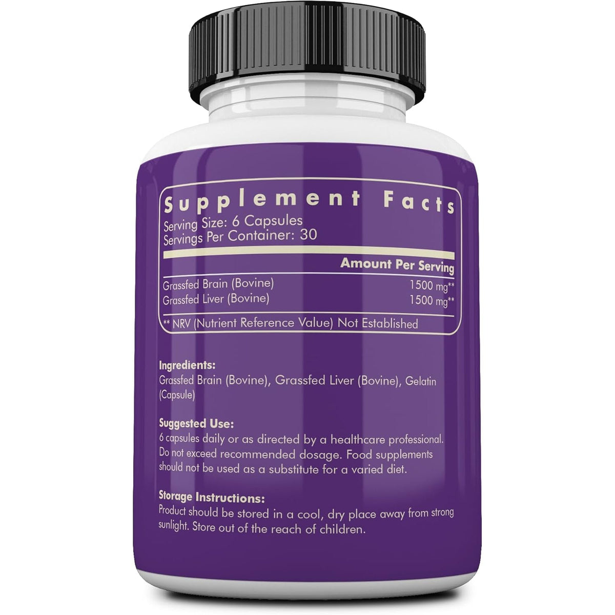 Ancestral Supplements Grass Fed Beef Brain Supplement with Beef Liver, Whole Food Brain Support Promotes Brain, Mood, and Memory Health, Brain and Liver Health Formula Capsules, Non-Gmo, 180 Capsules