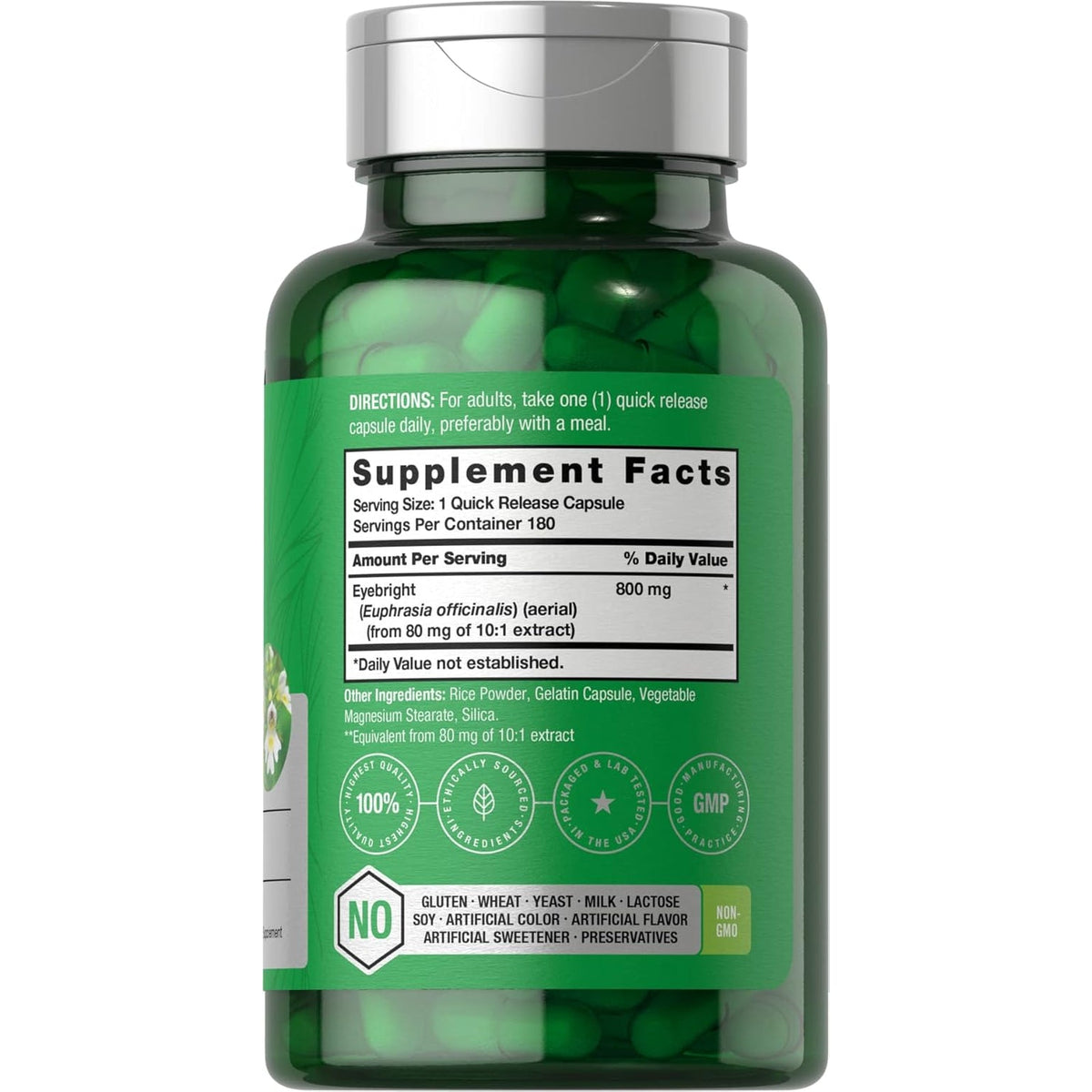 Horbäach Eyebright Herbal Supplement | 180 Capsules | Non-Gmo, Gluten Free
