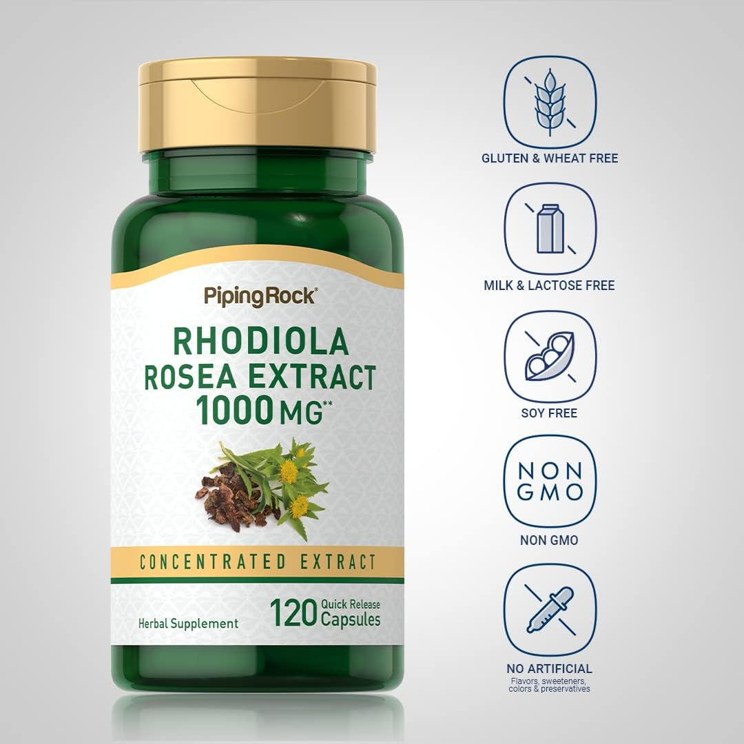 Piping Rock Rhodiola Rosea Supplement | 120 Capsules | Concentrated Herb Extract | Non-Gmo, Gluten Free