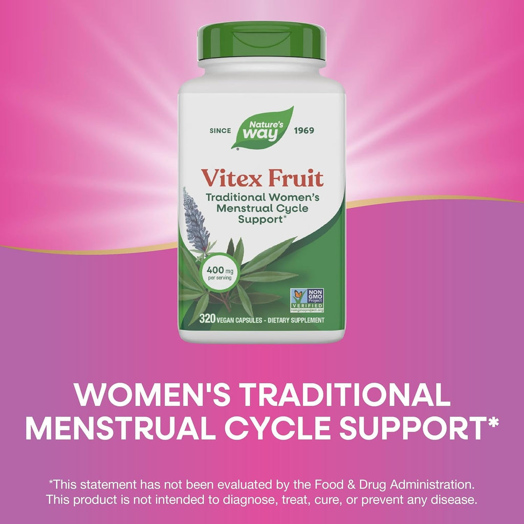 Nature'S Way Vitex Fruit, Traditional Menstrual Cycle Support*, Traditional Women'S Health Support*, Chasteberry Supplement for Women, Vegan, 320 Capsules (Packaging May Vary)