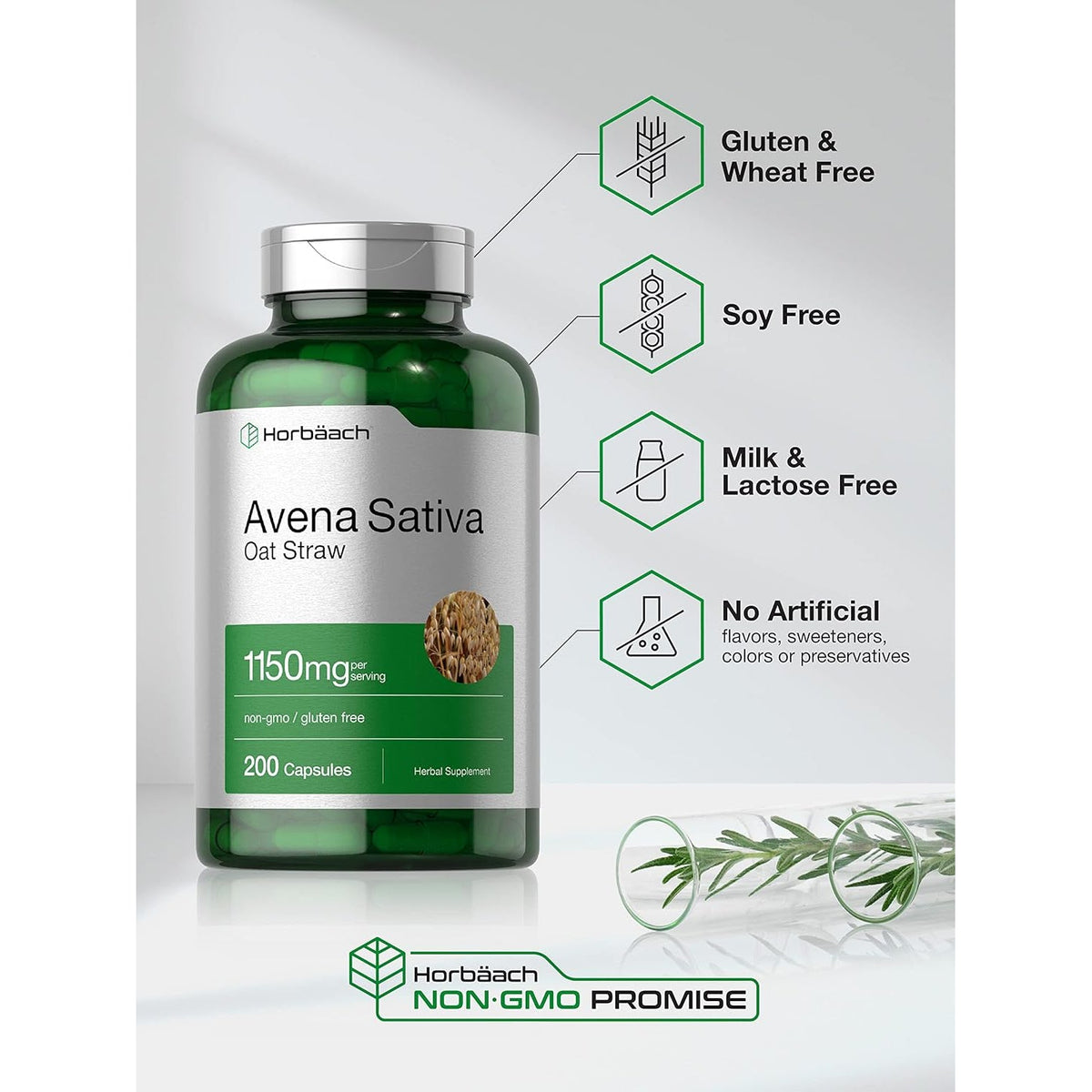 Horbäach Avena Sativa Extract | 200 Capsules | Oat Straw Extract | Non-Gmo, Gluten Free