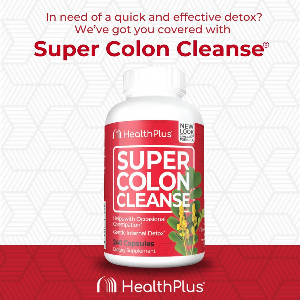 Health plus Super Colon Cleanse 60 Day Supply of Gentle Gut Cleanse Detox, Psyllium Husk, Probiotics for Constipation Relief & Digestive Support, 240 Capsules