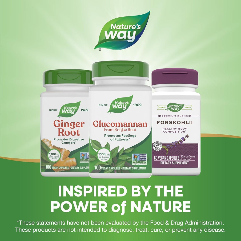 Nature'S Way Herbal Glucomannan from Konjac Root Capsules, Promotes Feelings of Fullness*, 1,995 Mg per 3-Capsule Serving, Non-Gmo Project Verified, Vegan, 100 Capsules (Packaging May Vary)
