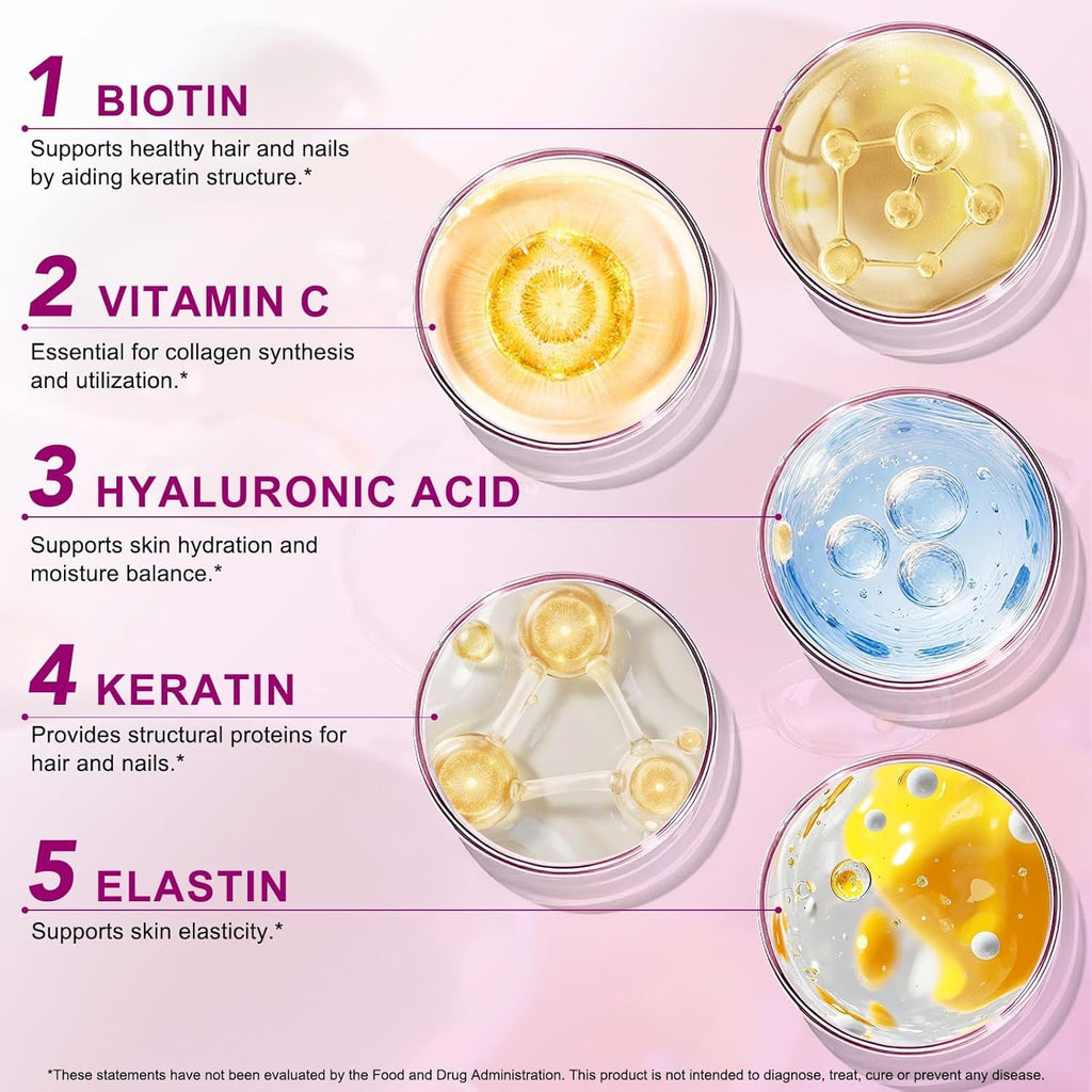 Multi Collagen Peptides Powder,Type I, II, III, V, X,With Biotin,Vitamin C,Hyaluronic Acid,Supports Healthy Joint, Hair, Skin & Nail Support,Grass-Fed, Non-Gmo,16Oz