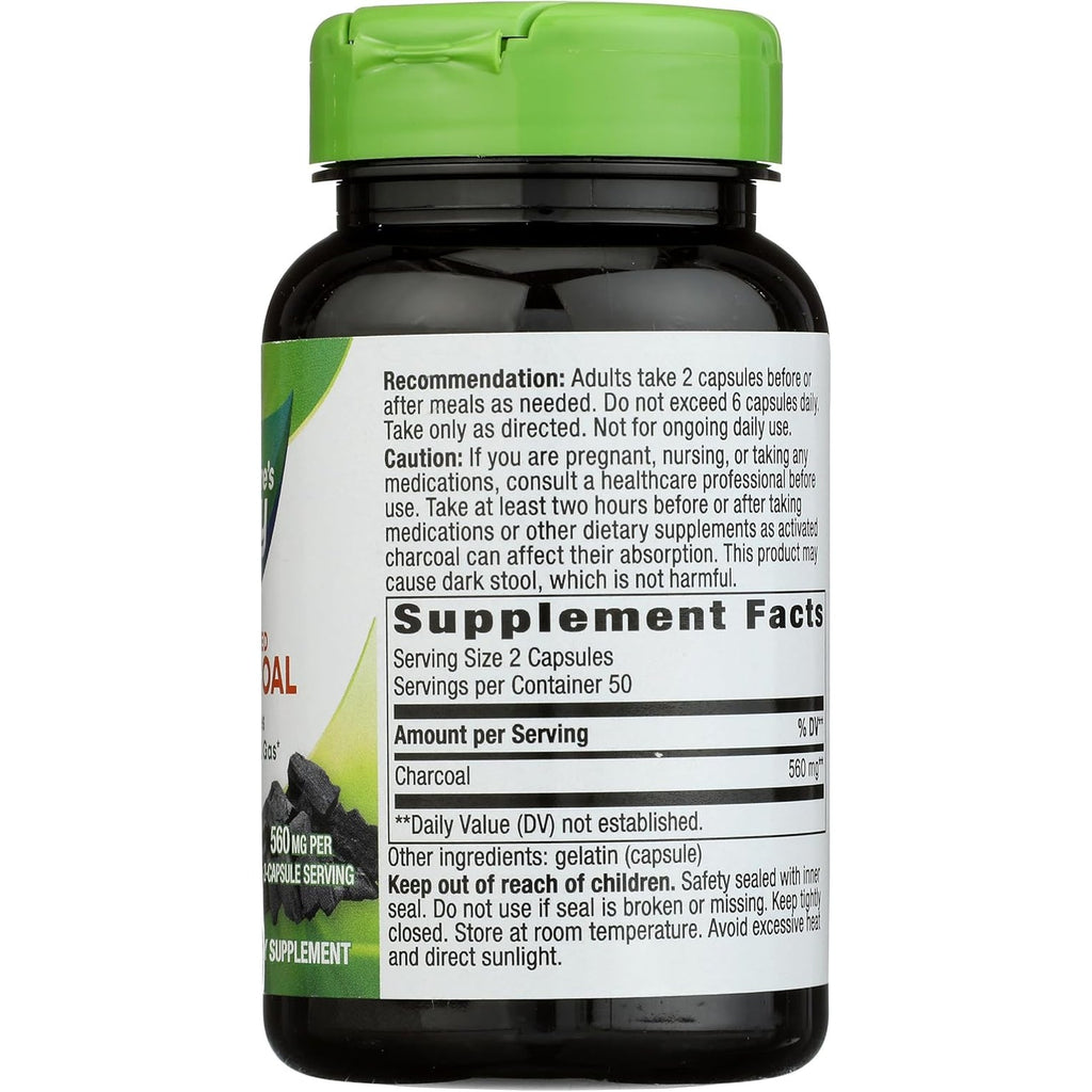 Nature'S Way Activated Charcoal - Charcoal Supplement That Binds Unwanted Materials & Gas* - Alternative to Powder - Gluten-Free & Dairy-Free - 100 Count