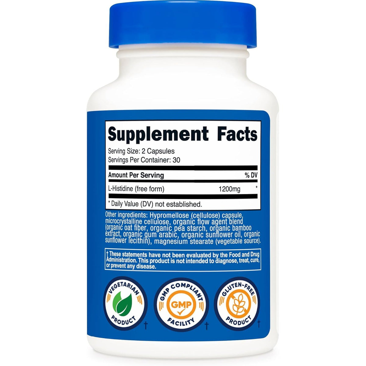 Nutricost L-Histidine Supplement (1,200Mg) 60 Capsules - Gluten-Free, Gmo-Free, 30 Servings