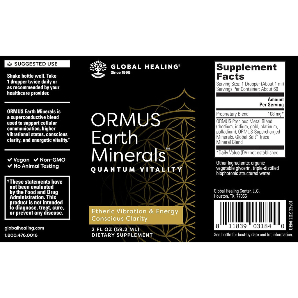 Global Healing Center ORMUS Earth Minerals - Liquid Gold, Platinum, Iridium Blend for Lucid Dreaming, Quantum Vitality and Mindful Meditation - More Bioavailable than Monoatomic Gold - 2 Fl Oz