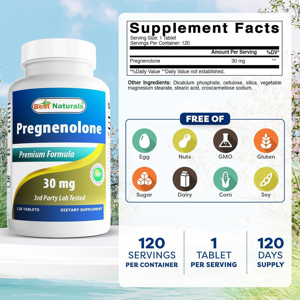Best Naturals Pregnenolone 30 Mg Tablets, 120 Count