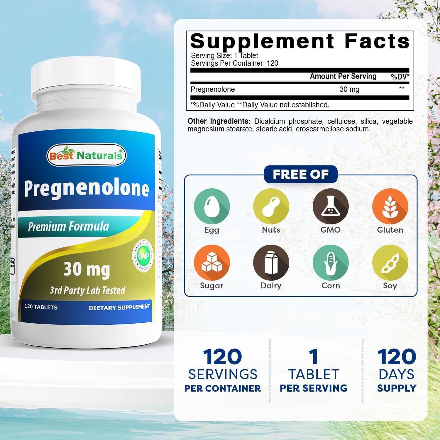 Best Naturals Pregnenolone 30 Mg Tablets, 120 Count