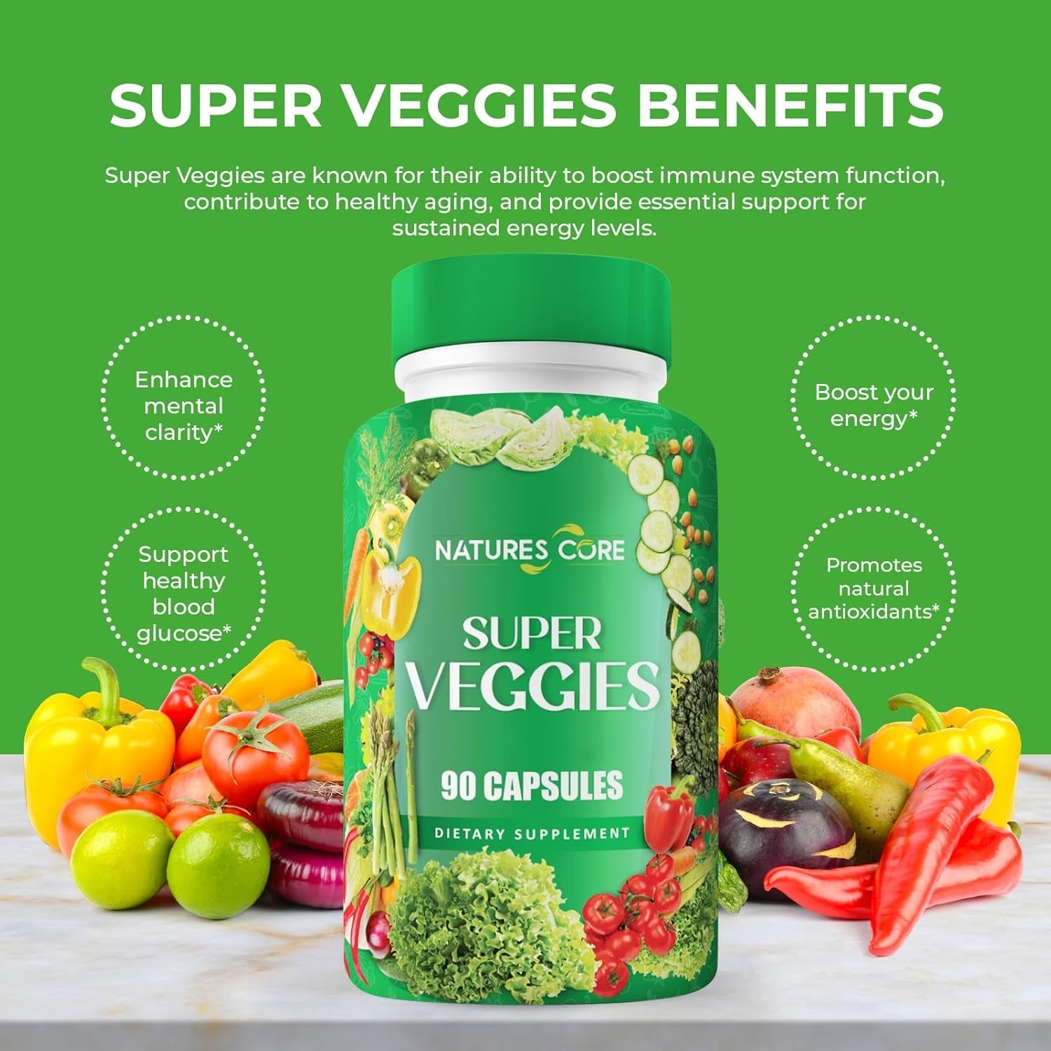 Nature'S Core Fruit and Veggie Supplement - 360 Capsules - 100% Whole Super Fruit and Vegetable Vitamin, Made in USA, Soy Free, Vegan, Capsule Form - 90 Count (Pack of 4)