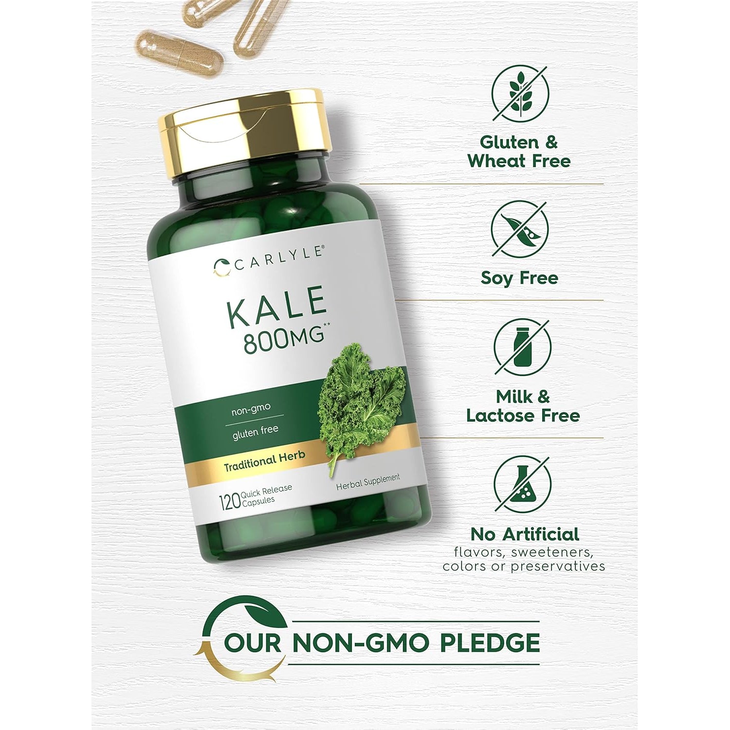 Carlyle Kale Supplement | 120 Capsules | Herbal Leaf Extract Formula | Non-Gmo & Gluten Free