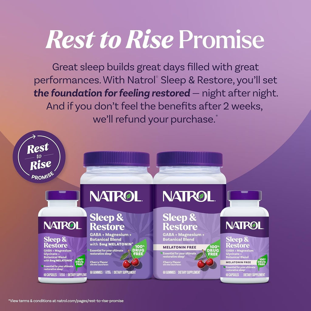 Natrol Sleep & Restore Capsules with Magnesium Glycinate 100Mg, GABA, Essential for Your Ultimate Restorative Sleep, Melatonin-Free, 30 Day Supply