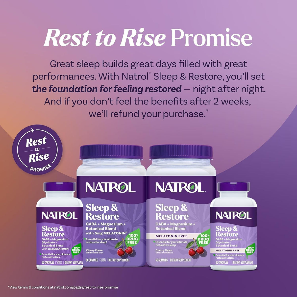 Natrol Sleep & Restore Capsules with Magnesium Glycinate 100Mg, GABA, Essential for Your Ultimate Restorative Sleep, Melatonin-Free, 30 Day Supply