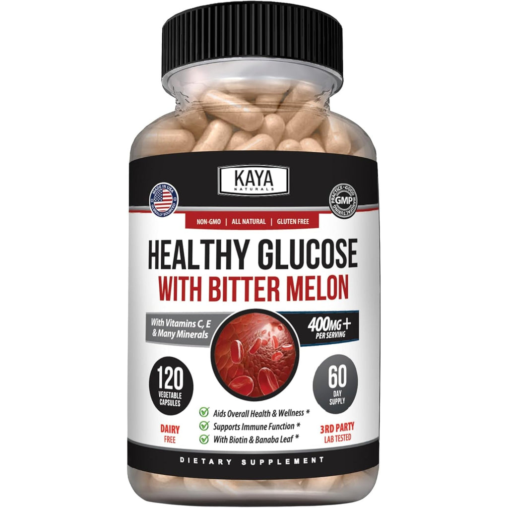 Kaya Naturals Healthy Gluco with Bittermelon Supplement | Support Healthy Levels and Function, 20 Herbs Vitamins and Minerals, Alpha Lipoic Acide, Cinnamon, Vitamin C & E, Non-Gmo (120 Count)