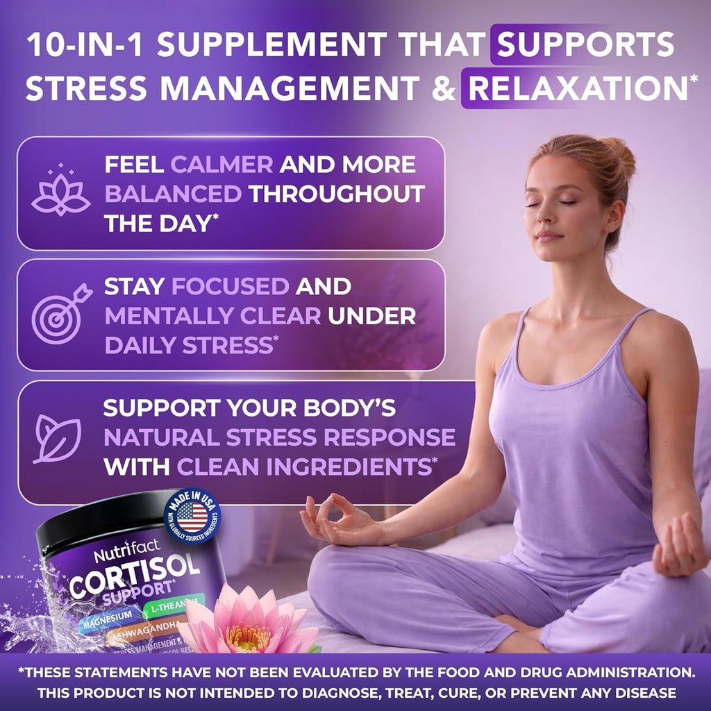 Cortisol Supplements for Women & Men – Cortisol Reducer with Ashwagandha, Magnesium, L-Theanine & Vitamin B Complex – Stress Relief, Vegan, Non-Gmo, Made in USA – 60 Capsules