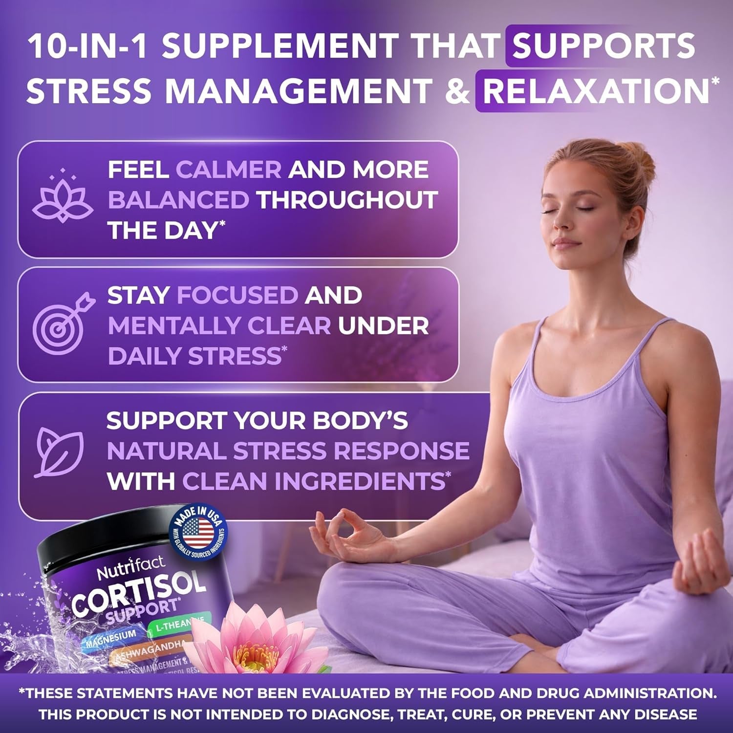 Cortisol Supplements for Women & Men – Cortisol Reducer with Ashwagandha, Magnesium, L-Theanine & Vitamin B Complex – Stress Relief, Vegan, Non-Gmo, Made in USA – 60 Capsules