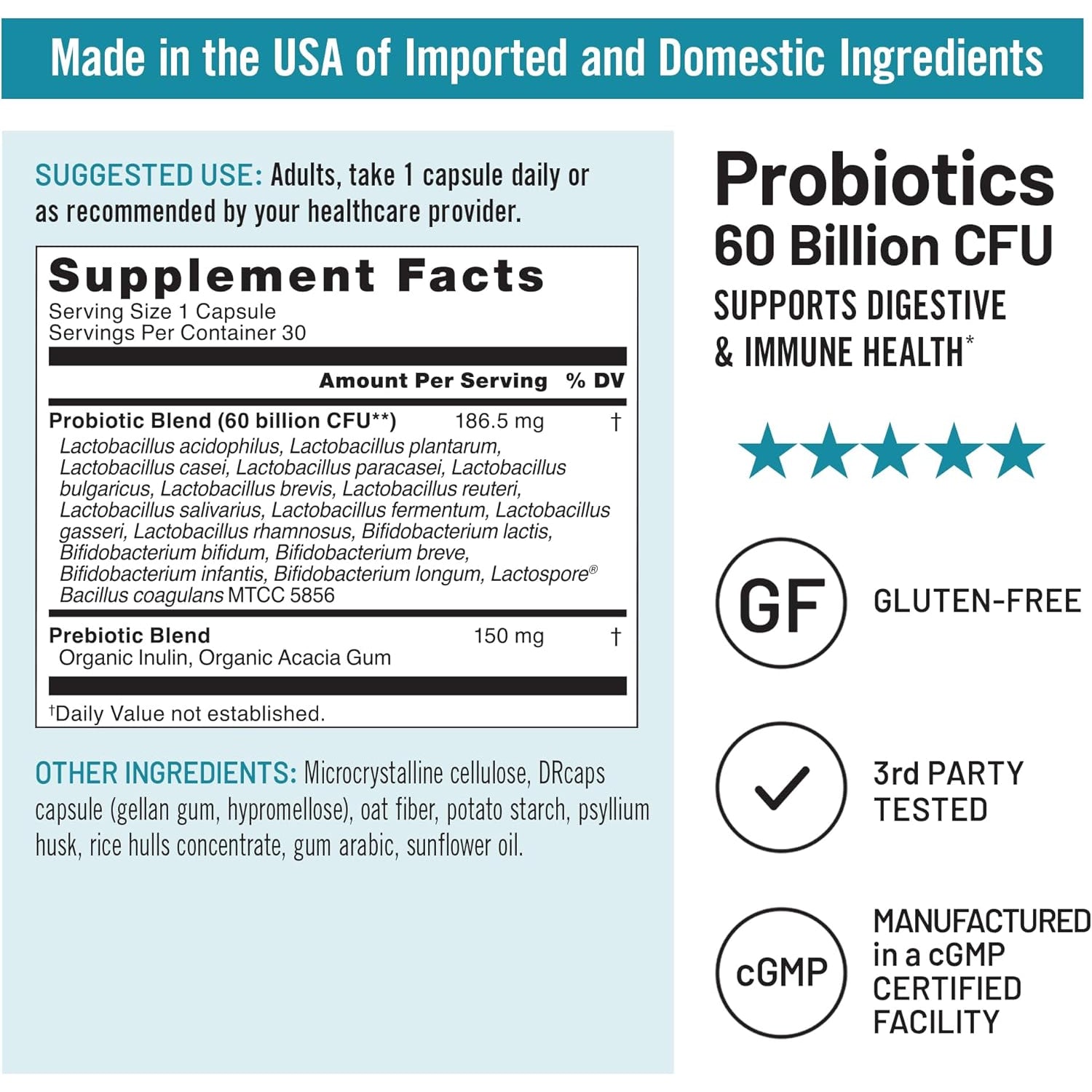 Naturewise Probiotics 60 Billion CFU - 17 Strains + Organic Prebiotics - Immune, Digestive & Gut Health Support for Women & Men - Vegetarian, Gluten-Free, Non-Gmo - 30 Capsules[1-Month Supply]