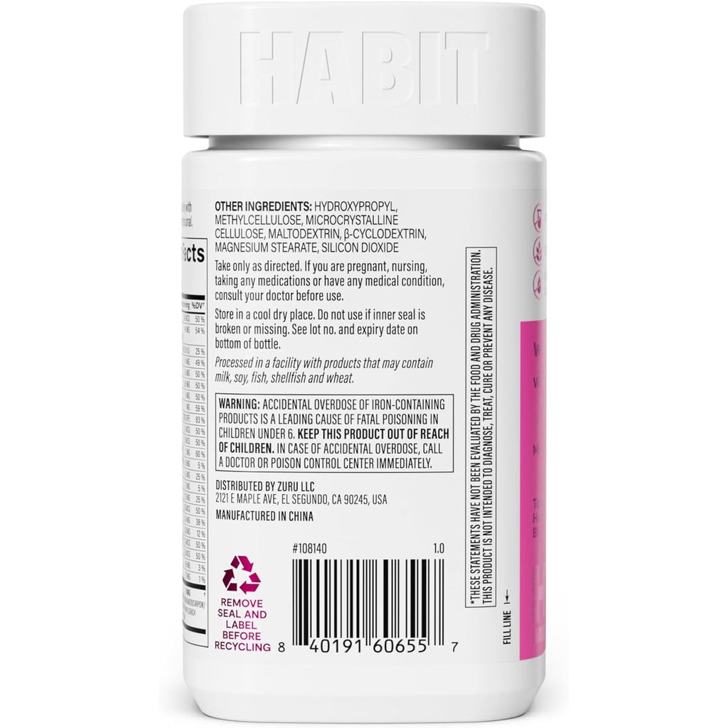 Habit Womens Multi Supplement (60 Capsules) - New Look, Supports General Health & Wellness, 23 Essential Vitamins and Minerals, Fruit Extracts, Folate, Iron, B12, Biotin, Non-Gmo (1 Pack)