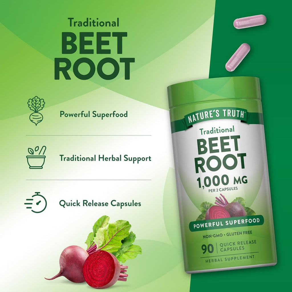 Nature'S Truth Beet Root Capsules | 1000Mg | 90 Pills | Herbal Extract | Gluten Free & Non-Gmo Supplement