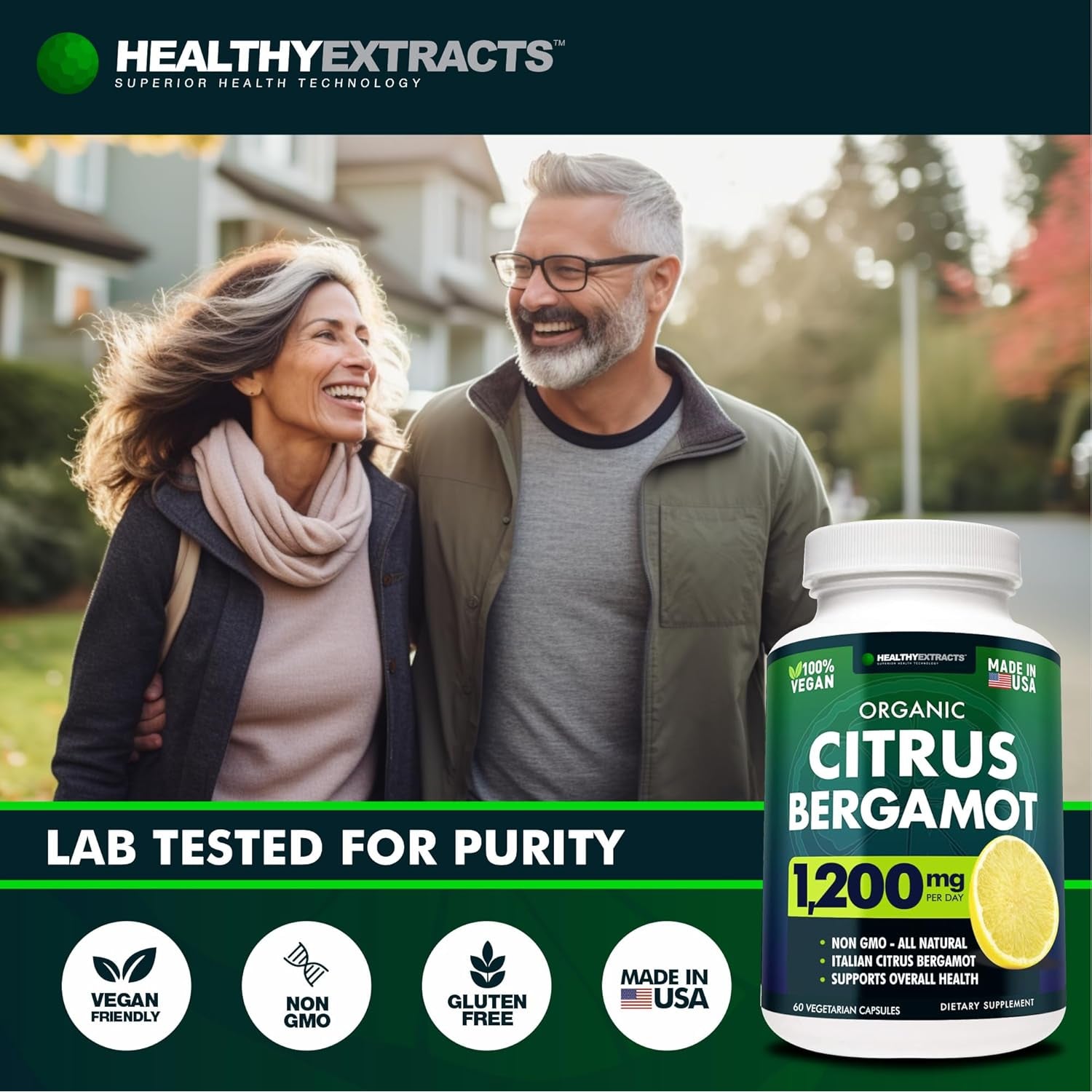 Citrus Bergamot Supplement – 150:1 Extract, 1200Mg per Serving, 70% Polyphenols, Italian Sourced, 60 Count, 1 Month Supply, Made in the USA