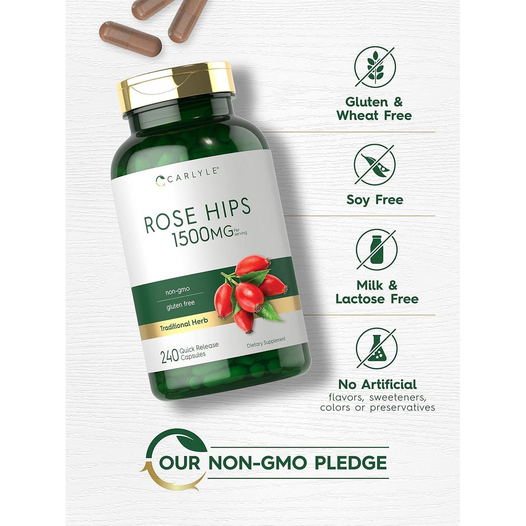 Carlyle Rose Hips | 1500Mg | 240 Quick Release Capsules | Non-Gmo and Gluten Free Herbal Supplement