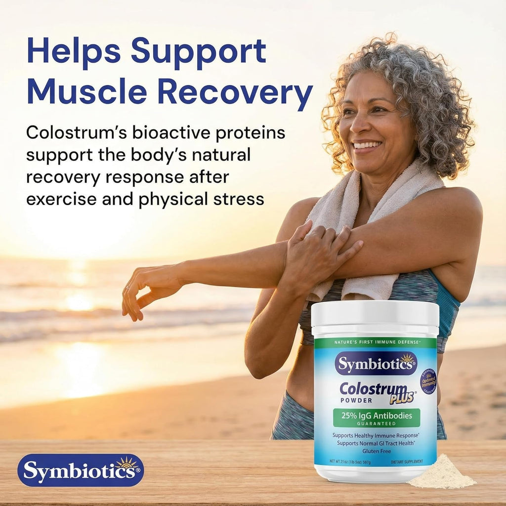 Symbiotics Colostrum plus Powder 21 Oz Immune & Muscle Recovery Support, 25% Igg Immunoglobulins, Gut Health & Training Resilience, Unflavored, Gluten Free - 21 Oz
