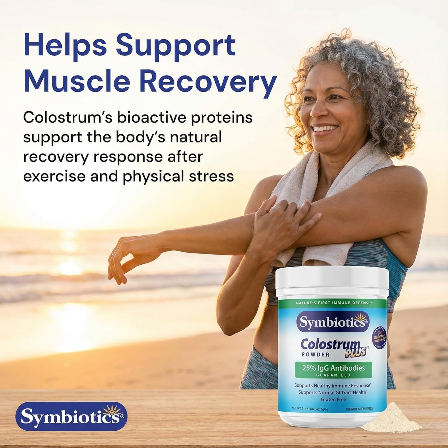 Symbiotics Colostrum plus Powder 21 Oz Immune & Muscle Recovery Support, 25% Igg Immunoglobulins, Gut Health & Training Resilience, Unflavored, Gluten Free - 21 Oz