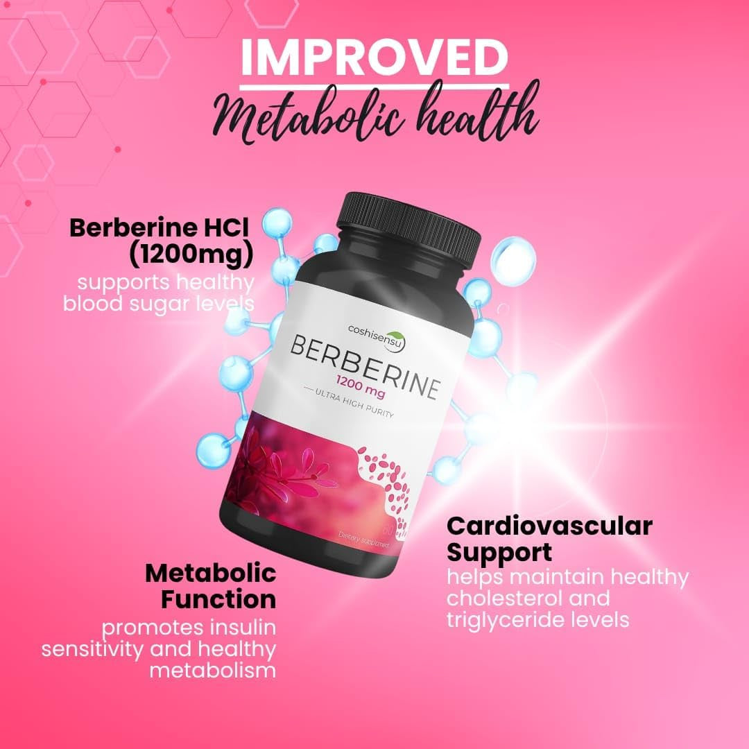 Berberine Hcl 1200Mg – High Potency Supplement for Blood Sugar, Insulin & Weight Management – Non-Gmo, Gluten-Free, Vegan Capsules – Heart & Metabolism Support, Made in USA – 60 Count