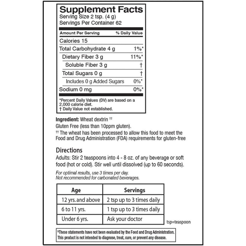 Quality Choice Clear Prebiotic Fiber Supplement Powder for Digestive Health - Tasteless, Non-Thickening Formula - 62 Servings, 8.6 Ounces (248G), Ideal for Adults & Children 6 & up Daily Fiber Powder