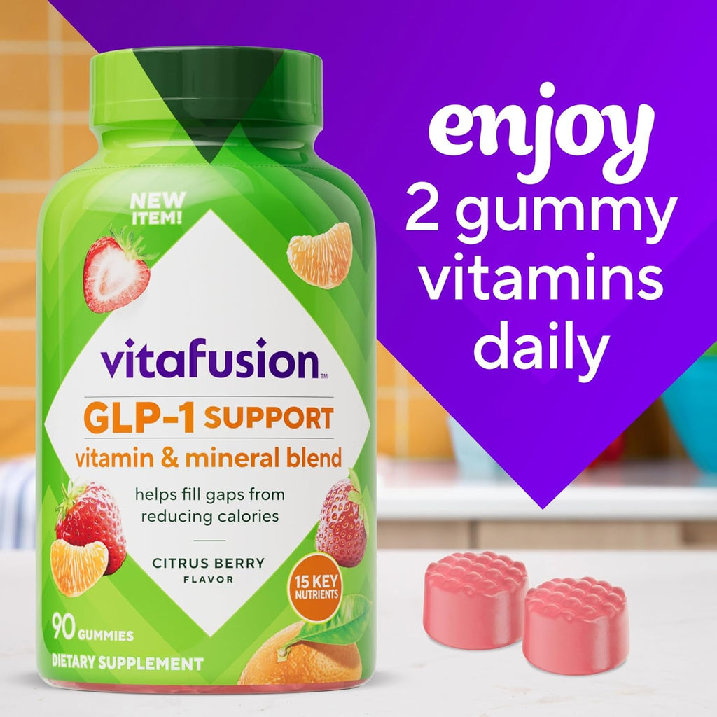 Vitafusion GLP-1 Support Multivitamin, Vitamin and Mineral Blend, 15 Essential Nutrients, Citrus Berry Flavor, 90 Count, 45 Day Supply