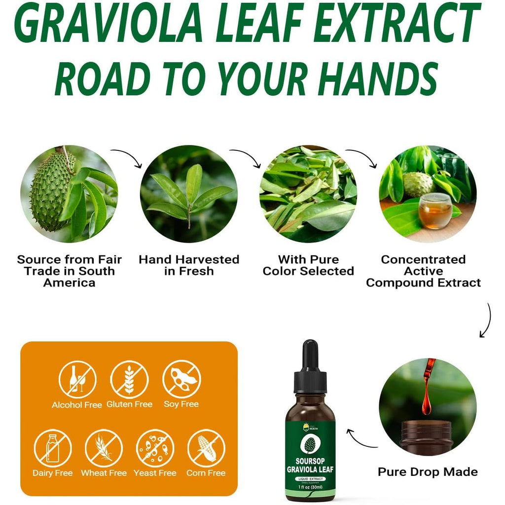 Organic Soursop Graviola Leaf Extract Liquid Drops | Soursop Bitters Liquid | GMP Certified | Vegan, Non-Gmo, Gluten Free | Immune Support | 1 Fl Oz