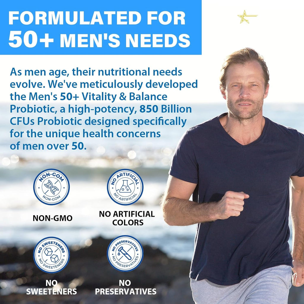 Probiotics for Men, Advanced 50+ Mens Probiotic, Comprehensive Gut & Energy Support with 850 Billion CFU, 1800Mg Prebiotics Fiber – Tailored Wellness Mens Probiotics for Gut Health over 50, 90 Capsule