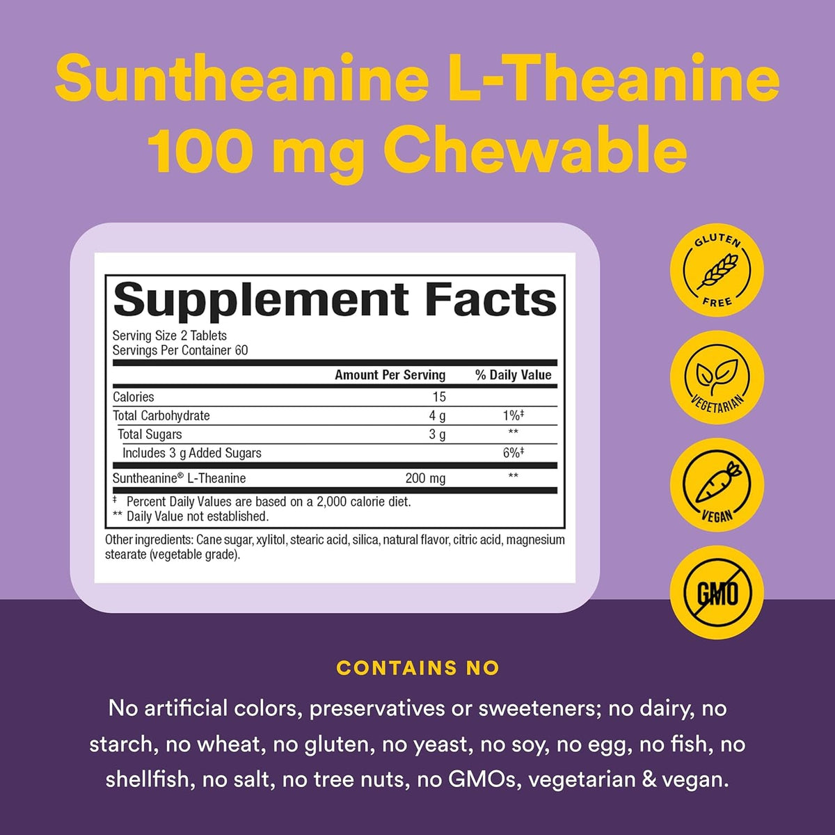 Natural Factors Suntheanine L-Theanine 100 Mg - Health Supplement for Calm Outlook - L-Theanine Supplement Supports Relaxing Sleep & Aids against Drowsiness - 120 Chewable Tablets (60 Servings)