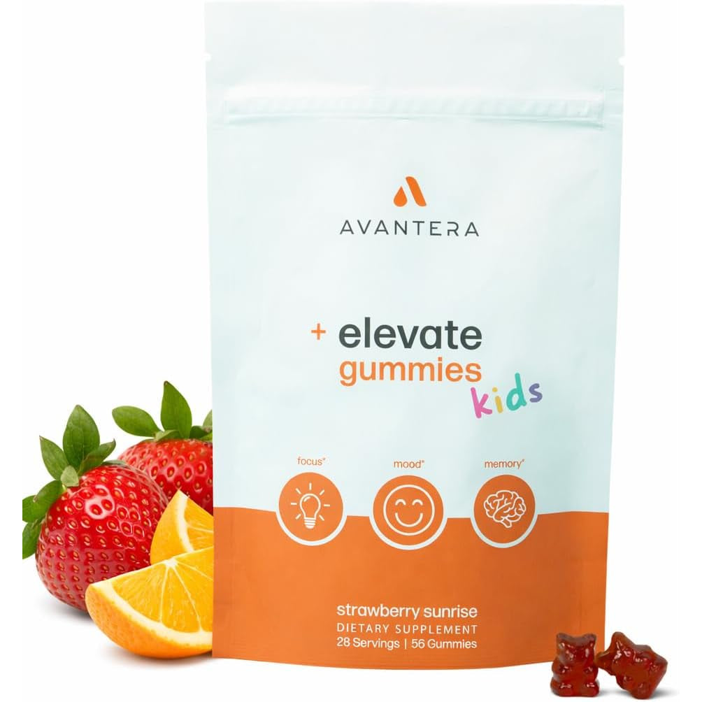 Avantera Elevate Kids Gummies - Best Focus Gummies for Memory & Brain Support - No Caffeine - Low Sugar - 56 Gummies for Ages 6+