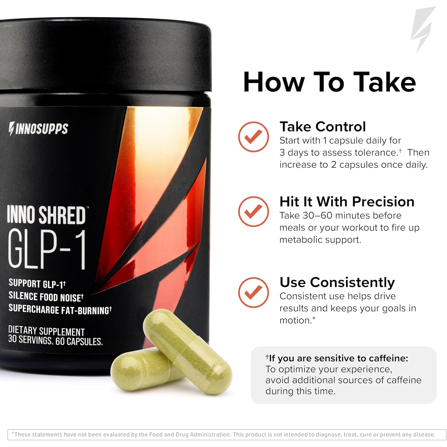 Innosupps Inno Shred GLP-1 - Thermogenic Support + Appetite Support + Energy* - Berberine + Chromium - 60 Capsules. 30 Servings.