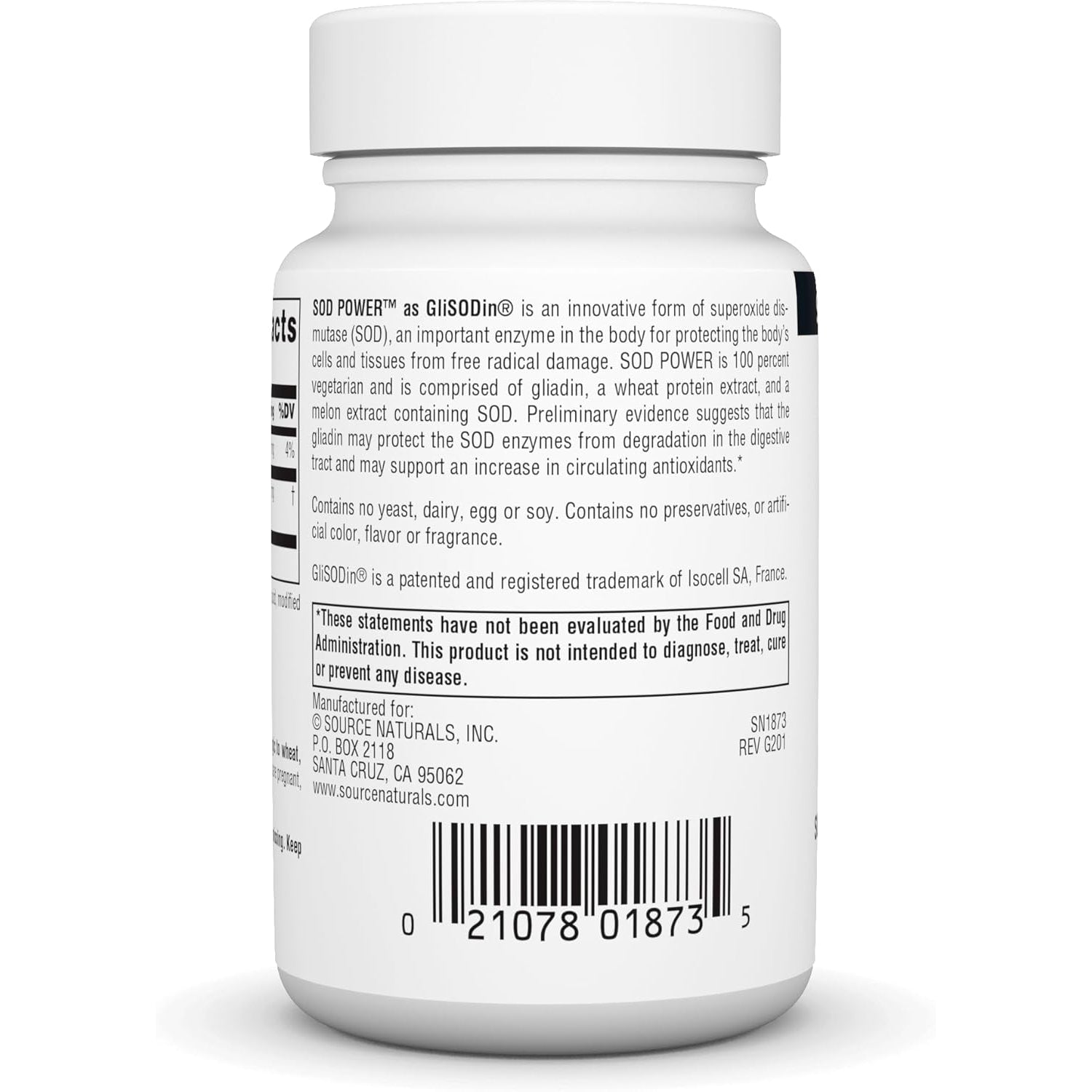 Source Naturals SOD Power as Glisodin Superoxide Dismutase Nutricosmetic Supplement 250Mg - 60 Tablets