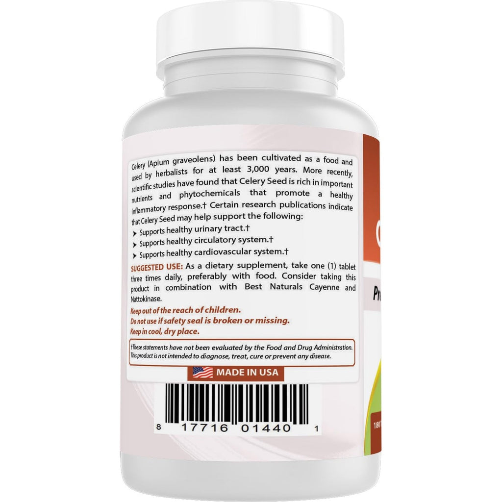 Best Naturals Celery Seed 600 Mg Tablet, 180 Count (817716014401)