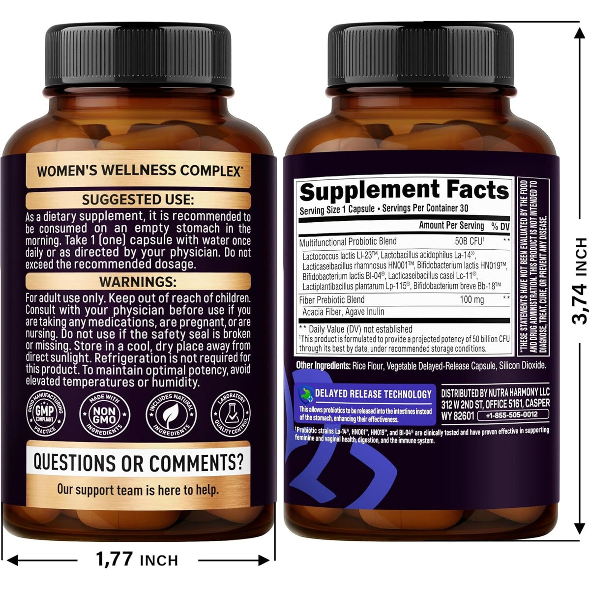 Probiotics for Women 50 Billion CFU - Vaginal Probiotics Clinically Proven for Yeast & Ph Balance - Digestion & Bloating Relief - 8 Strains + Prebiotics - Delay Release - Lab Tested, 30 Capsules